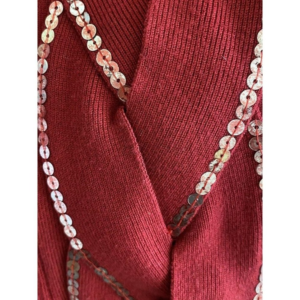 Apostrophe Red Sequined Cable Sweater Size Small - Picture 5 of 10